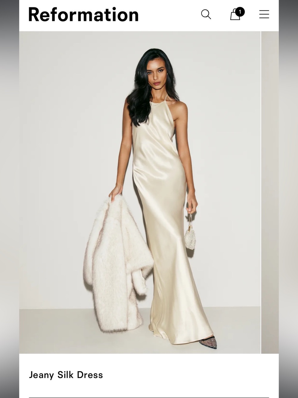 Reformation Jeany Silk Maxi Dress in Ivory (HEMMED)